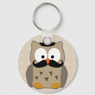 Owl with Moustache and Hat Key Ring
