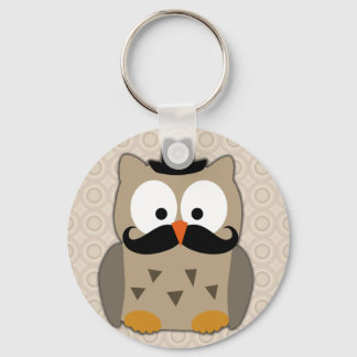 Owl with Moustache and Hat Key Ring