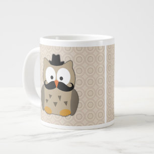 Owl with Moustache and Hat Large Coffee Mug