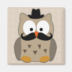 Owl with Moustache and Hat Magnet