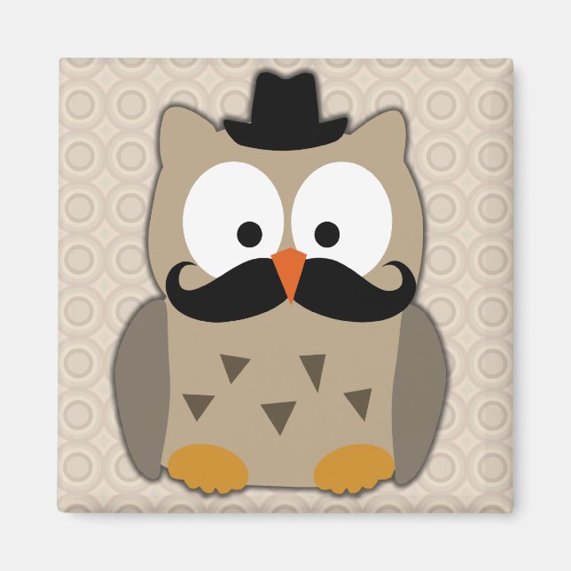 Owl with Moustache and Hat Magnet (Front)
