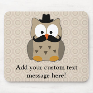 Owl with Moustache and Hat Mouse Pad