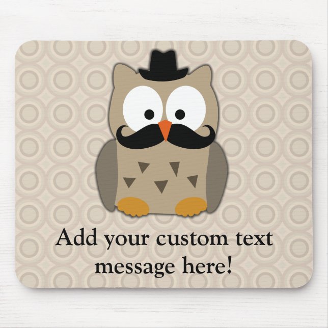 Owl with Moustache and Hat Mouse Pad (Front)