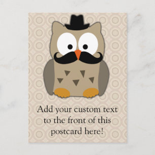 Owl with Moustache and Hat Postcard