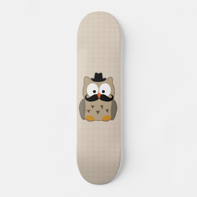 Owl with Moustache and Hat Skateboard (Front)