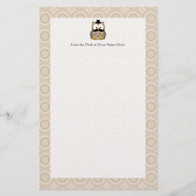 Owl with Moustache and Hat Stationery (Front)