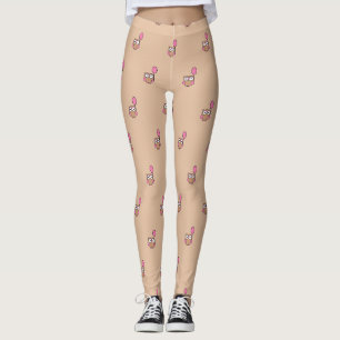 Owl with Pink Balloon on Tan Leggings