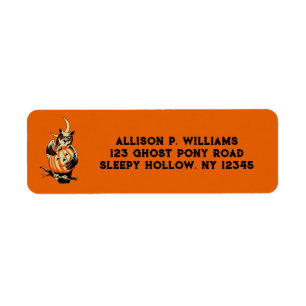 Owl with Pumpkin Vintage Halloween Return Address Label