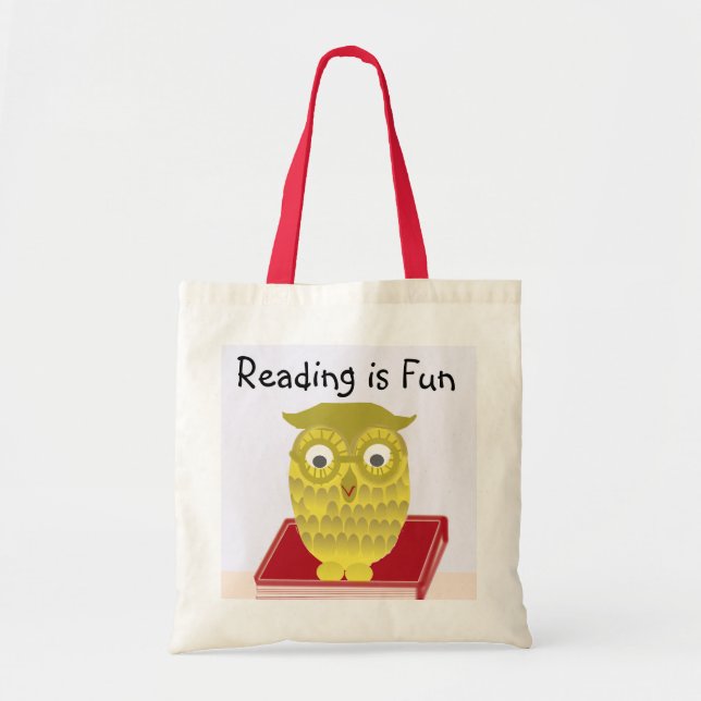owl with red book tote bag (Front)