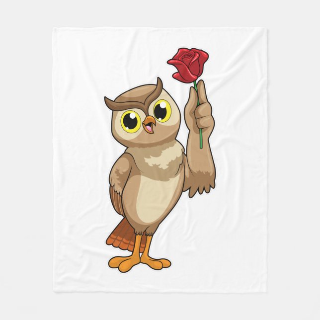 Owl with Rose Fleece Blanket (Front)