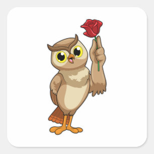 Owl with Rose Square Sticker