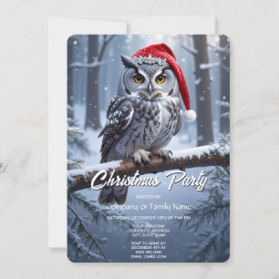 Owl with Santa Hat Christmas Party Invitation