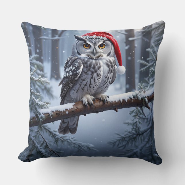 Owl with Santa Hat Cushion (Front)