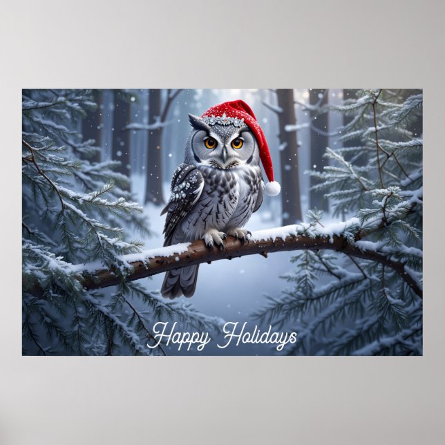 Owl with Santa Hat Poster (Front)