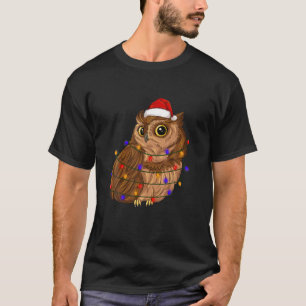 Owl With Santa Hat Tree Lights Xmas Light Christma T-Shirt