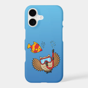 Owl with Snorkel Mask and Tropical Fish
