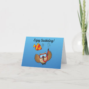 Owl with Snorkel Mask and Tropical Fish   Add Text Thank You Card