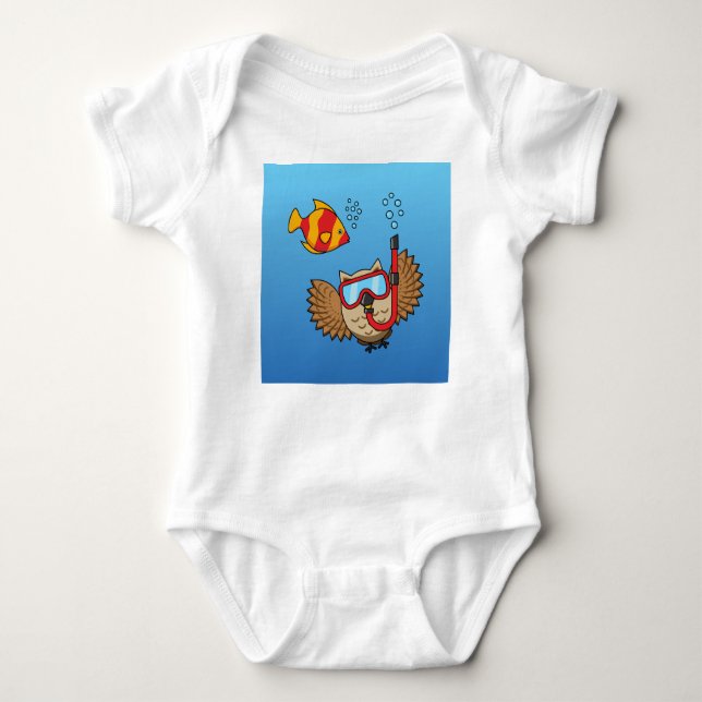 Owl with Snorkel Mask and Tropical Fish Baby Bodysuit (Front)