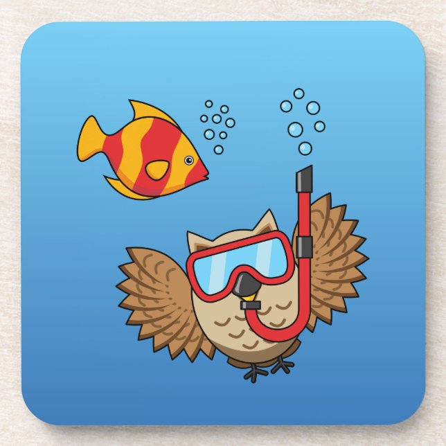 Owl with Snorkel Mask and Tropical Fish Coaster (Front)