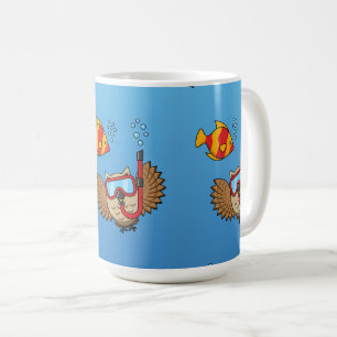Owl with Snorkel Mask and Tropical Fish Coffee Mug