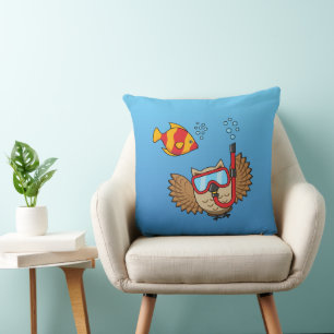 Owl with Snorkel Mask and Tropical Fish Cushion