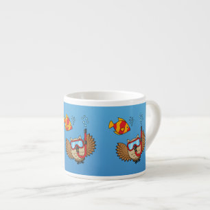 Owl with Snorkel Mask and Tropical Fish Espresso Cup