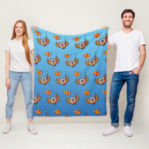 Owl with Snorkel Mask and Tropical Fish Fleece Blanket