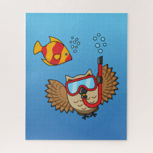 Owl with Snorkel Mask and Tropical Fish Jigsaw Puzzle