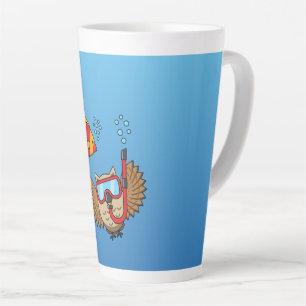 Owl with Snorkel Mask and Tropical Fish Latte Mug