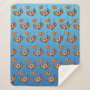 Owl with Snorkel Mask and Tropical Fish Sherpa Blanket