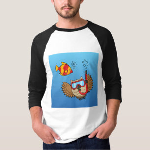 Owl with Snorkel Mask and Tropical Fish T-Shirt