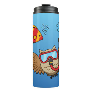 Owl with Snorkel Mask and Tropical Fish Thermal Tumbler