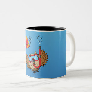 Owl with Snorkel Mask and Tropical Fish Two-Tone Coffee Mug