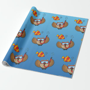Owl with Snorkel Mask and Tropical Fish Wrapping Paper