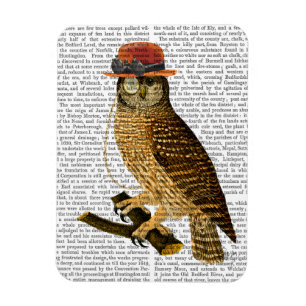 Owl with Steampunk Style Bowler Hat Magnet