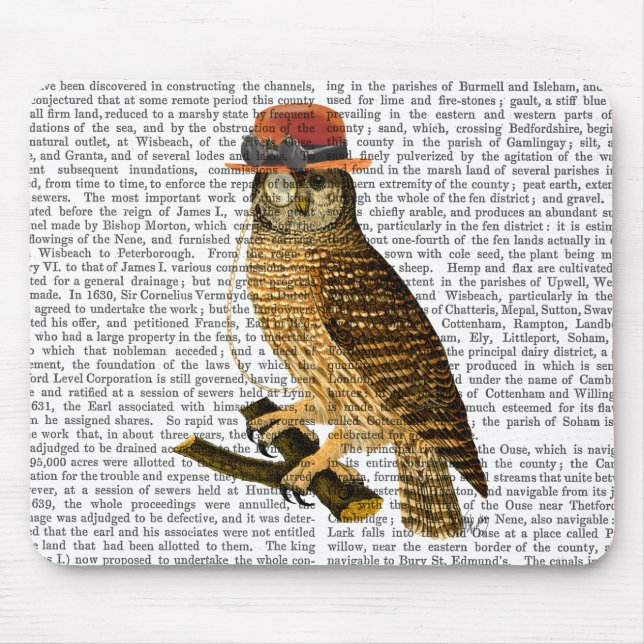 Owl with Steampunk Style Bowler Hat Mouse Pad (Front)