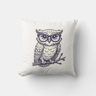 Owl with Tiny Reading Glasses on a Branch Cushion