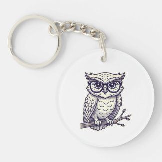 Owl with Tiny Reading Glasses on a Branch Key Ring