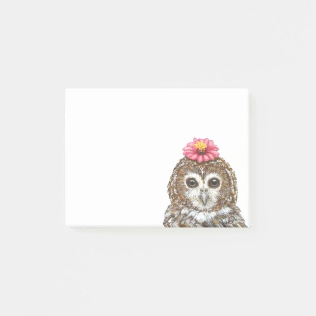owl with zinnia Post-it® Notes 4" x 3" (Front)