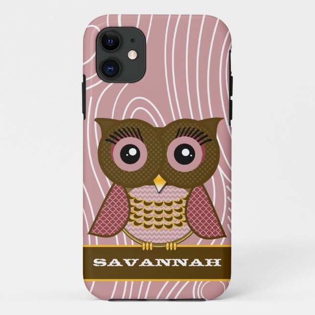 Owl Wood Grain Zig Zag Pattern Choose Your Colour Case-Mate iPhone Case (Back)
