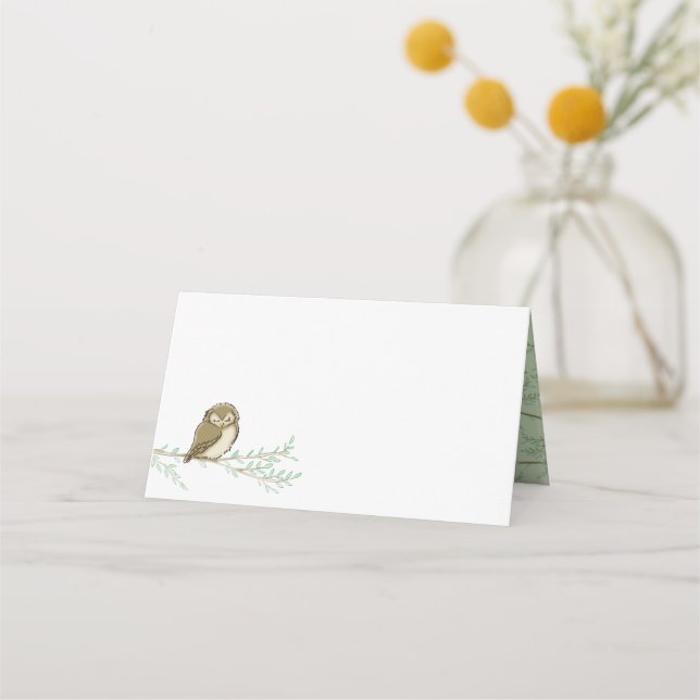 Owl Woodland Animal Baby Shower Place Card (Front)