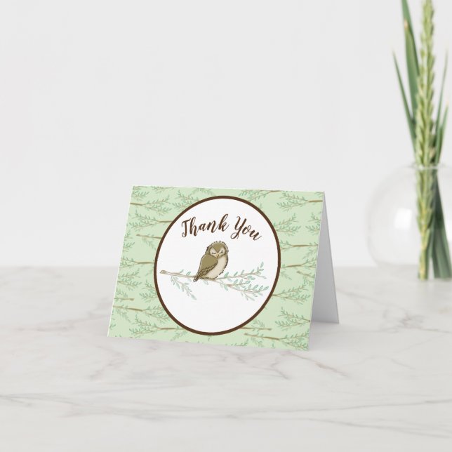 Owl Woodland Animal Baby Shower Thank You Card (Front)