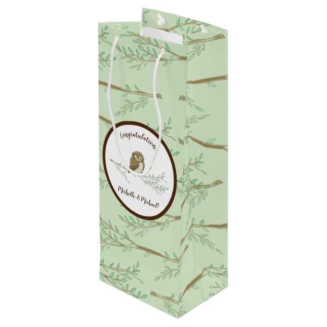 Owl Woodland Animal Baby Shower Wine Gift Bag (Back Angled)