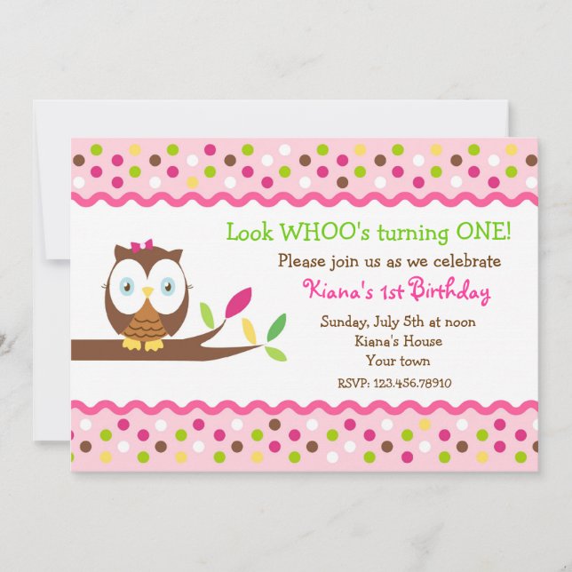 Owl Woodland Bird Birthday Party Invitations (Front)