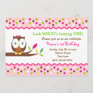 Owl Woodland Bird Birthday Party Invitations