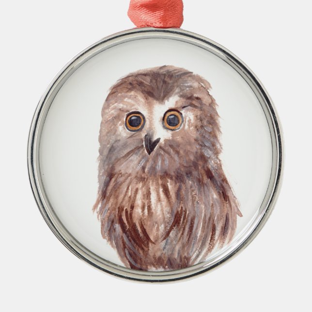 Owl woodland bird metal ornament (Front)