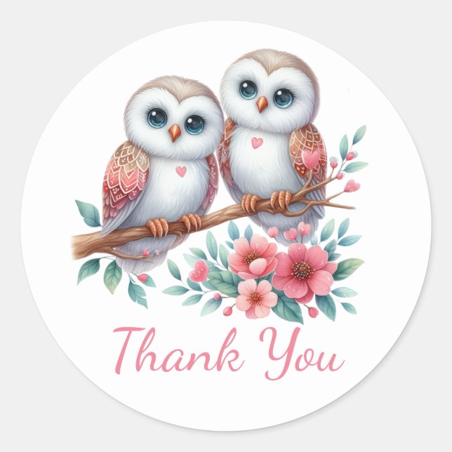 Owl Woodland Boho Country Wedding Thank You  Classic Round Sticker (Front)