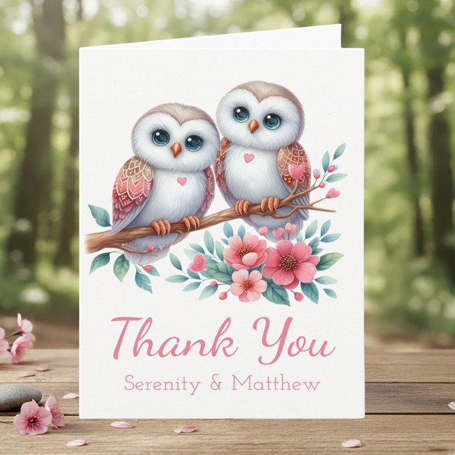 Owl Woodland Boho Rustic Country Thank You Wedding Card (Creator Uploaded)