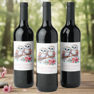 Owl Woodland Boho Rustic Country Wedding Wine Label