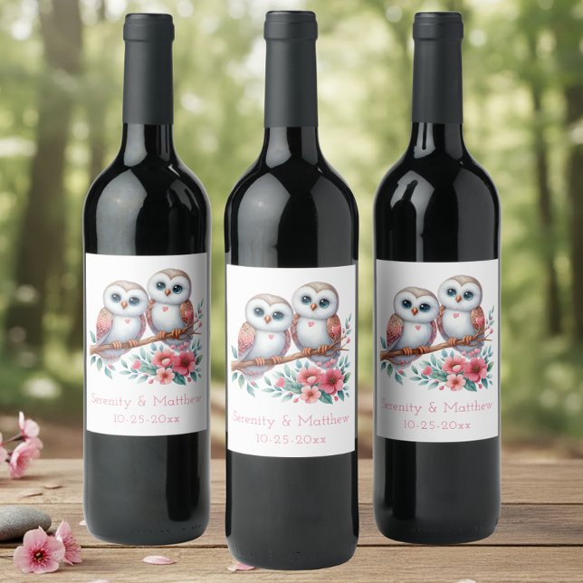 Owl Woodland Boho Rustic Country Wedding Wine Label (Creator Uploaded)